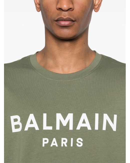 Balmain Green T-Shirt With Logo for men