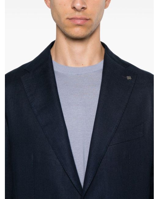 Tagliatore Blue Linen Single-breasted Suit for men