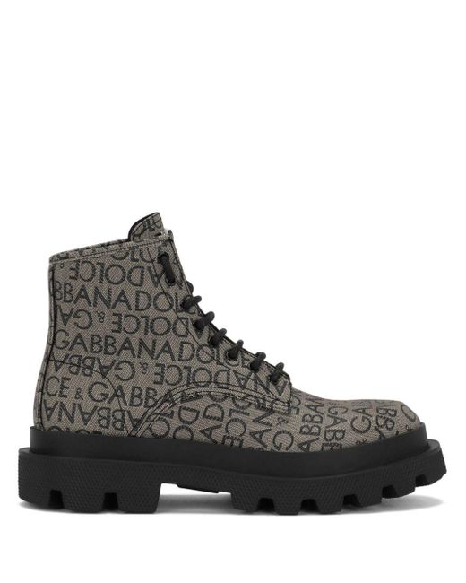 Dolce & Gabbana Gray Jacquard Logo Ankle Boots for men