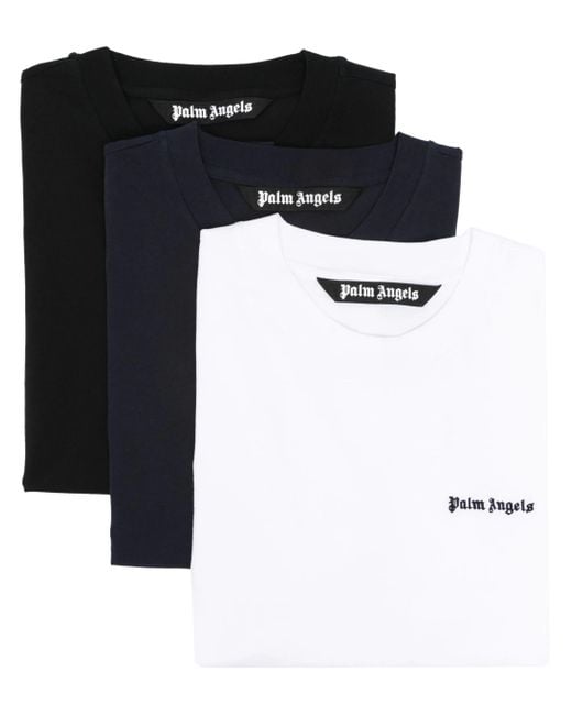 Palm Angels Black Set Of 3 T-Shirts With Embroidery for men