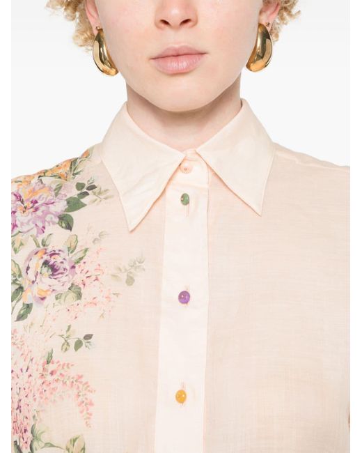 Zimmermann White Halliday Floral-Print Shirt