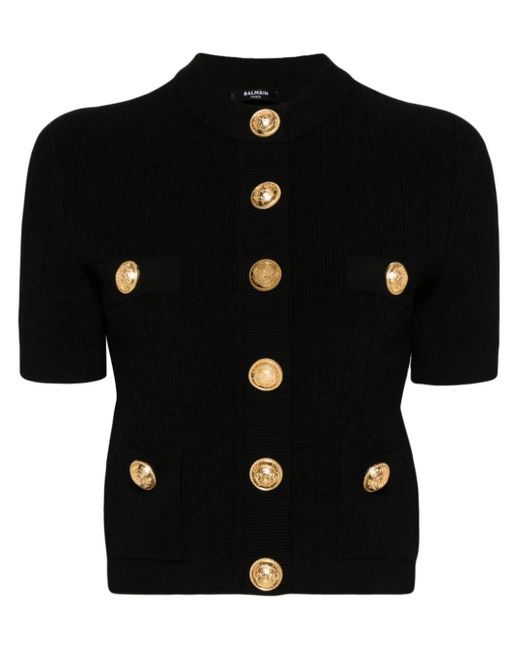 Balmain Black Embossed Buttons Knitted Cardigan