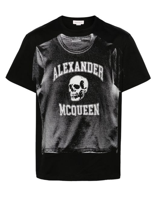 Alexander McQueen Black Cotton T-shirt With Front Graphic Print for men