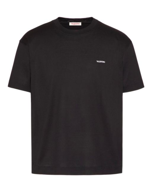 Valentino Garavani Black T-shirt In Cotone Con Stampa for men