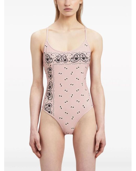 Palm Angels Pink Paisley-print Criss-cross Swimsuit