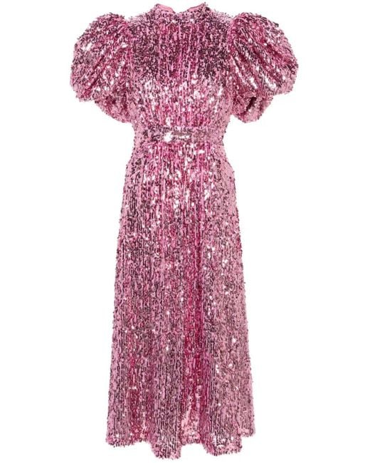 ROTATE BIRGER CHRISTENSEN Pink Sequin-embellished Midi Dress - Women's - Polyester/recycled Polyester/elastane