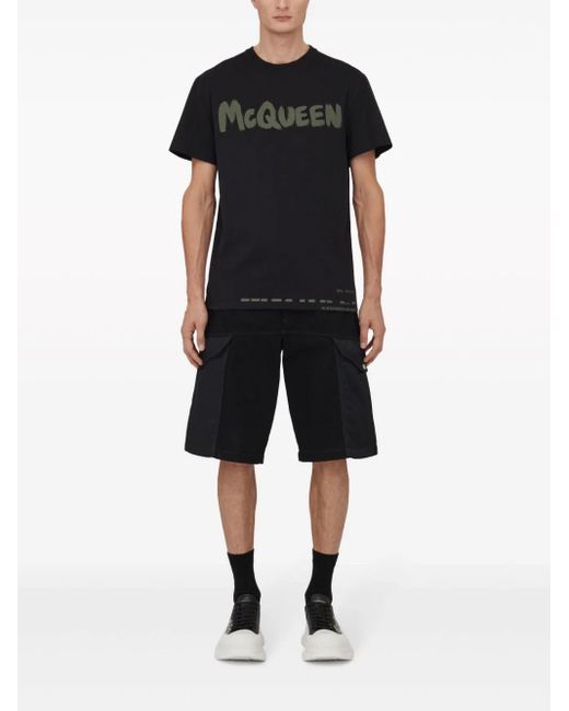 Alexander McQueen Black Graffiti Cotton T-shirt for men