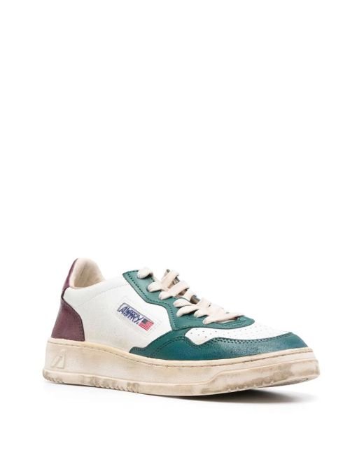 Autry Blue Super Vintage Medalist Low Sneakers In White, Green And Burgundy Leather for men