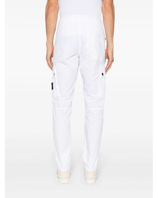 Stone Island White Slim Fit Cargo Pants "Old" Treatment for men