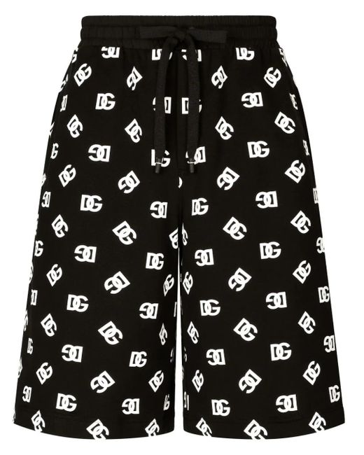 Dolce & Gabbana Black Dg-print Cotton Track Shorts - Men's - Cotton/elastane for men