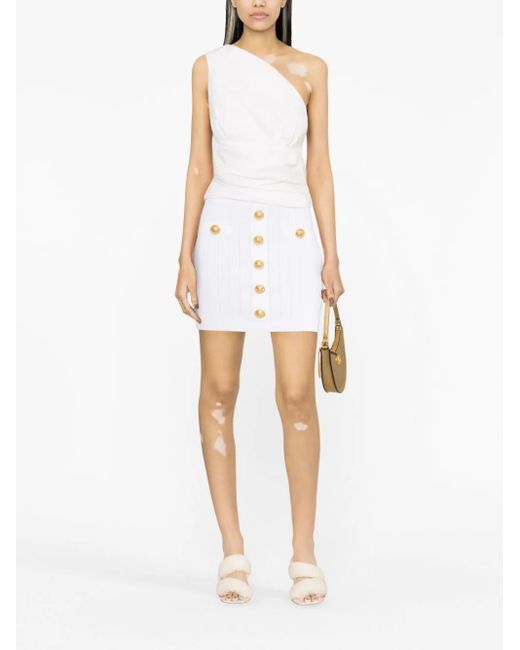 Balmain White Embossed-buttons Knit Mini Skirt