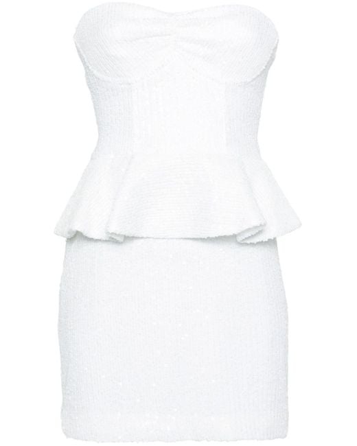 ROTATE BIRGER CHRISTENSEN White Strapless Sequined Mini Dress