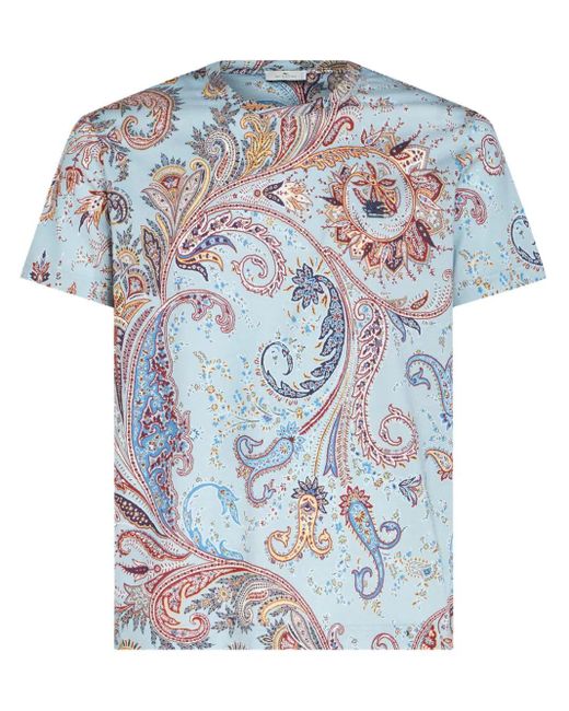 Etro Blue T-Shirt With Paisley Print for men