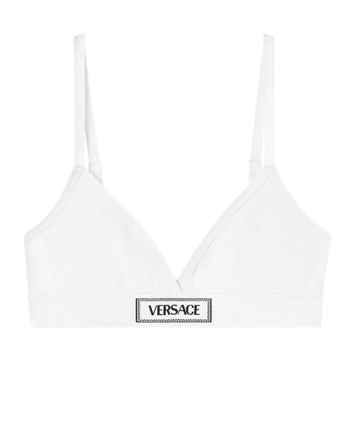 Versace White Bra With Logo Embroidery