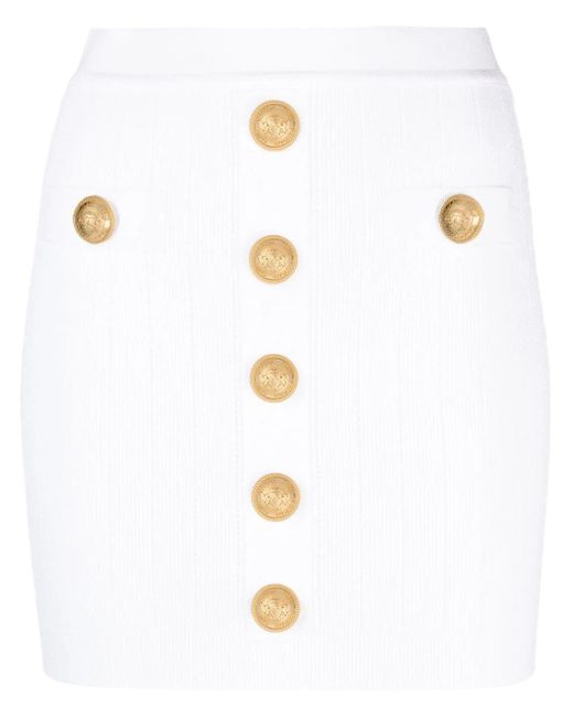 Balmain White Embossed-buttons Knit Mini Skirt