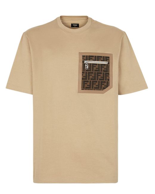 Fendi Natural T-shirt Con Tasca for men