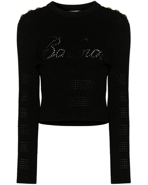 Balmain Black Pullover Iconico In Maglia Fine
