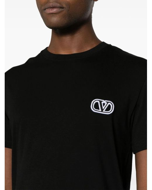 Valentino Garavani Black T-shirt In Cotone Con Patch Vlogo Signature for men