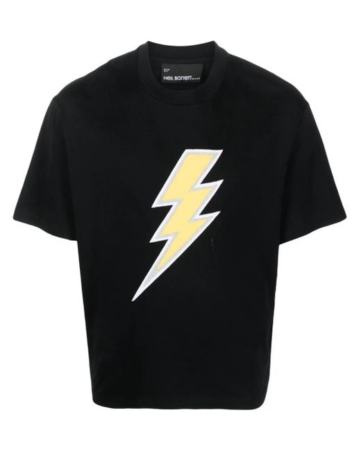 Neil Barrett Black Thunderbolt-patch Cotton T-shirt for men