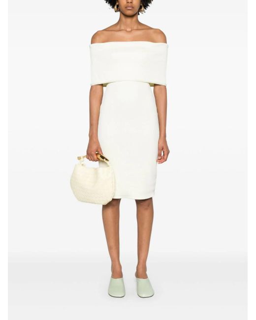 Bottega Veneta White Off-shoulder Textured Midi Dress