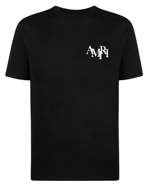Amiri Black Staggered Logo Crewneck T-shirt for men