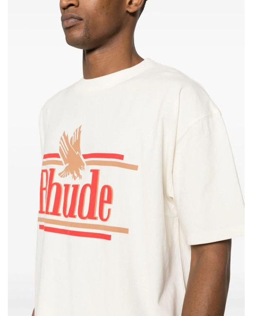 Rhude White Cream Cotton T-Shirt for men