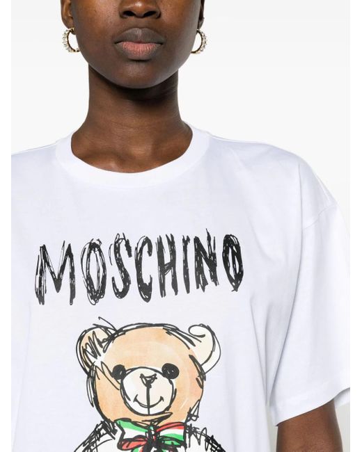 Moschino White Teddy Bear-Print Cotton T-Shirt