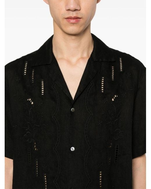 P.A.R.O.S.H. Black Floral-Embroidery Linen Shirt