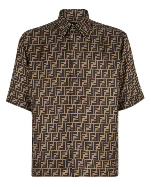 Fendi Brown Ff Silk Shirt for men