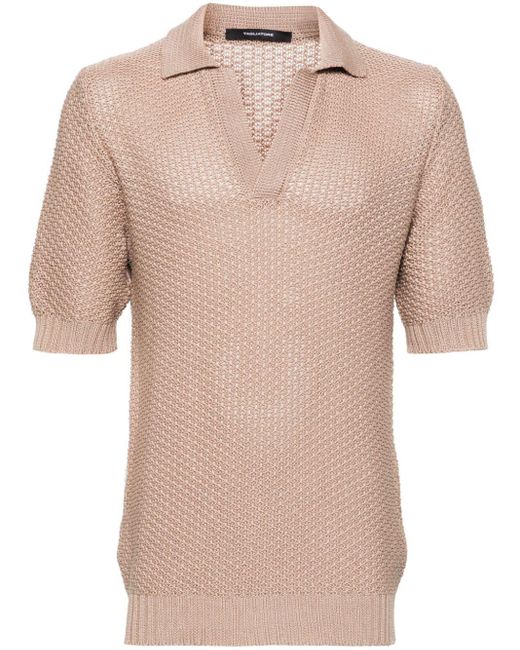 Tagliatore Natural Asher Crochet-knit Polo Shirt for men