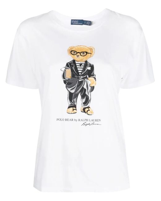 Polo Ralph Lauren White Polo Bear Graphic-print Cotton-jersey T-shirt