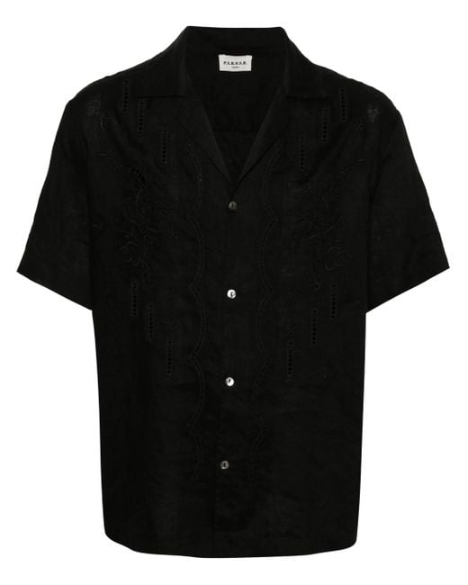 P.A.R.O.S.H. Black P.A.R.O..H. Floral-Embroidery Linen Shirt