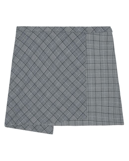Ganni Gray Wrap-design Check-print Miniskirt
