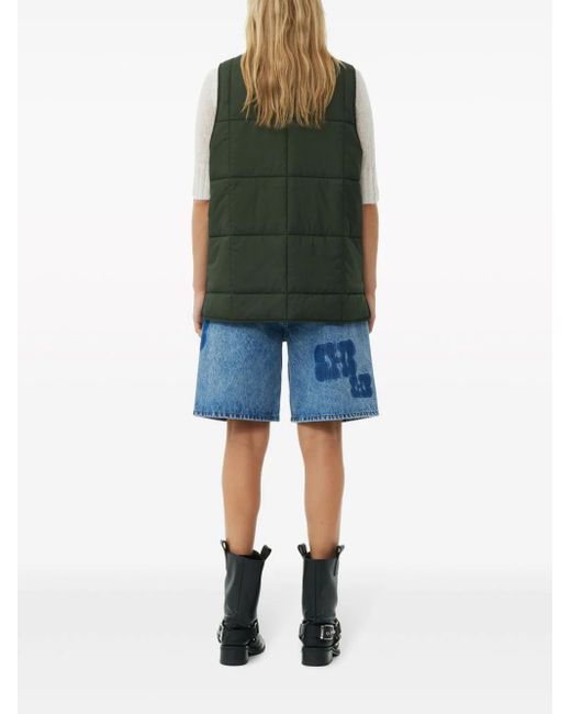 Ganni Green Button-up Quilted Gilet