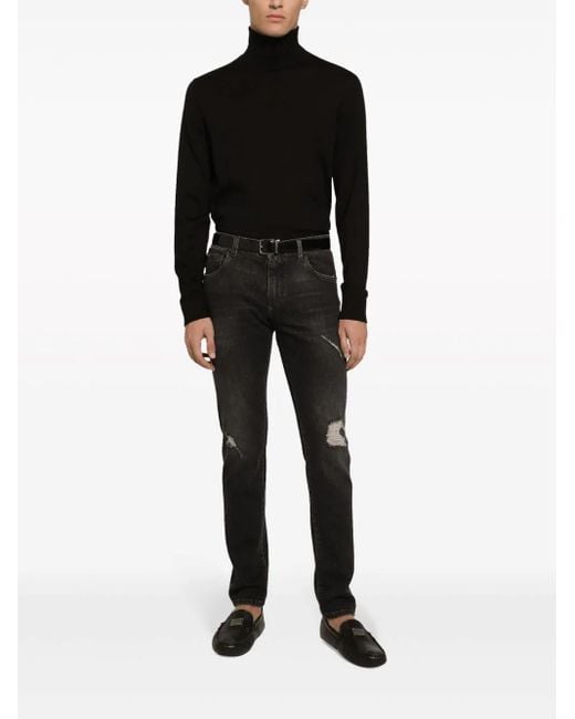 Dolce & Gabbana Black Jeans Slim Fit In Denim Stretch Con Abrasions for men