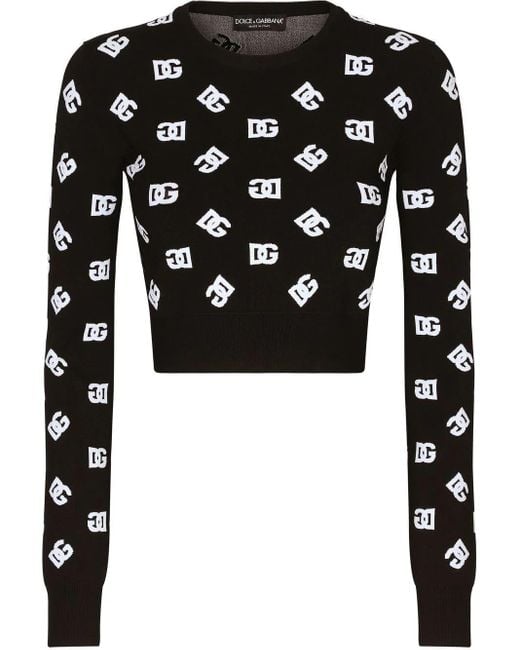 Maglia corta jacquard logo dg di Dolce & Gabbana in Black