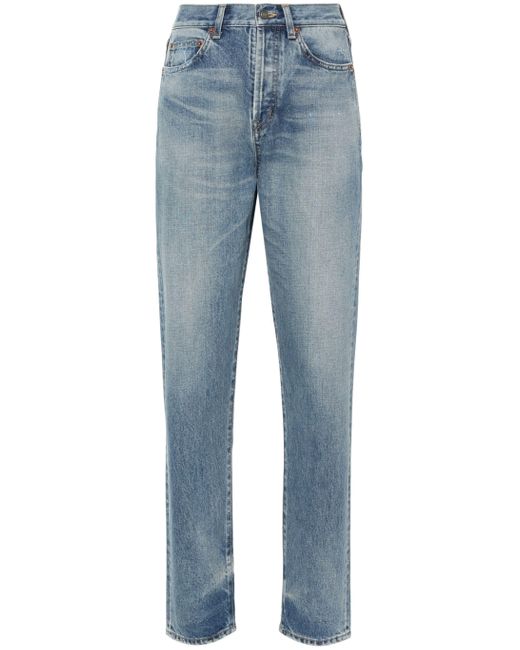 Jeans a vita alta con effetto vissuto di Saint Laurent in Blue