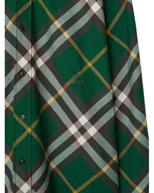 Burberry Green Check Motif Cotton Shirt for men