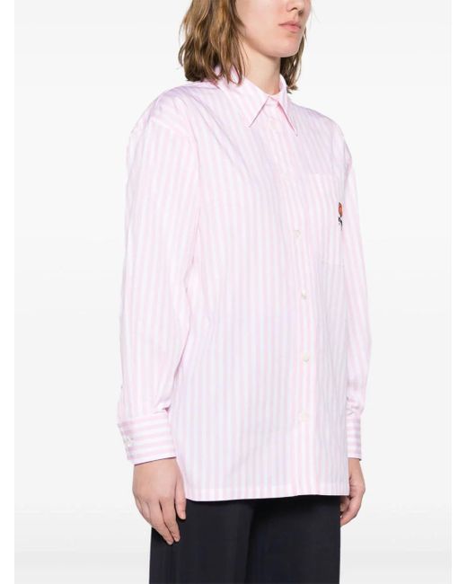 KENZO Pink Camicia Oversize A Righe Ricamata