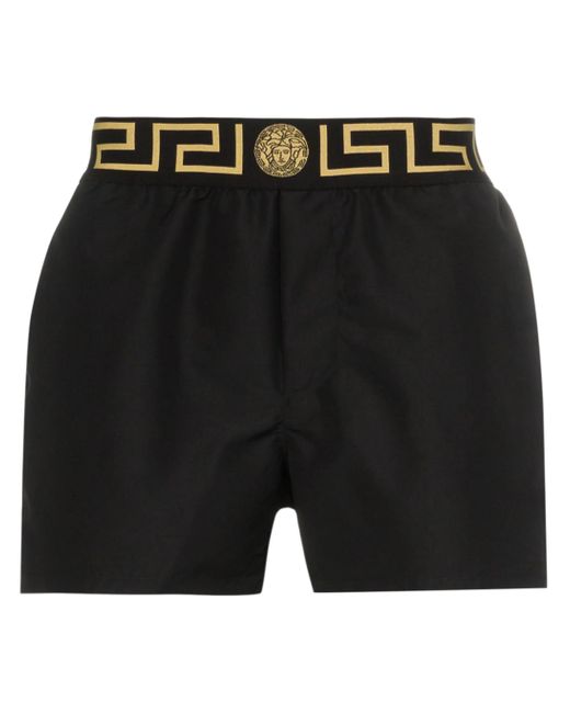 Versace Black Shorts Da Mare Con Bordo Greca for men