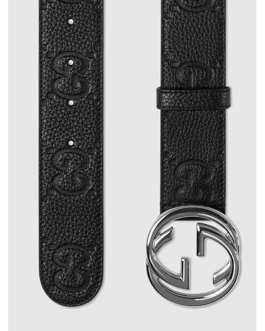 Gucci Black Cintura Larga Con Fibbia Incrocio gg for men