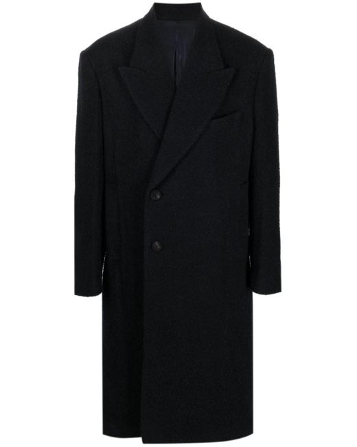 Wooyoungmi Black Peak-lapels Textured Single-breasted Coat for men