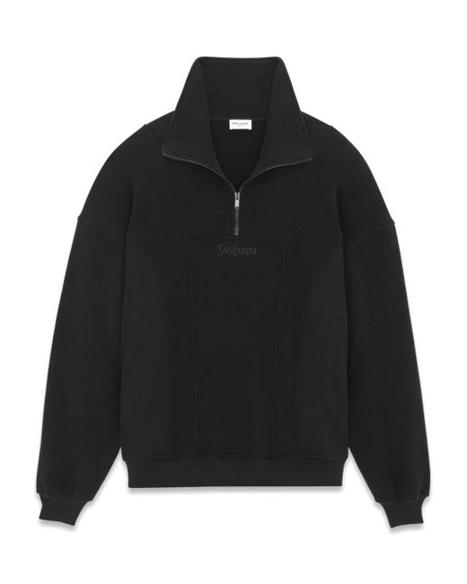 Saint Laurent Black Felpa Con Chiusura A Mezza Zip for men