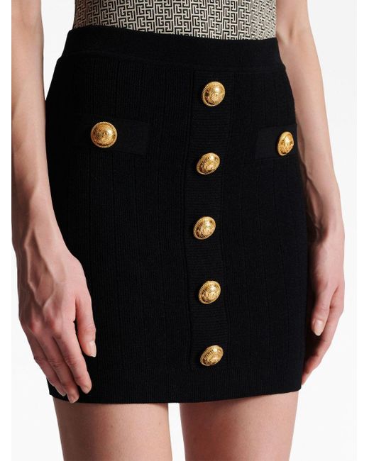 Balmain Black High Waist Buttoned Mini Skirt