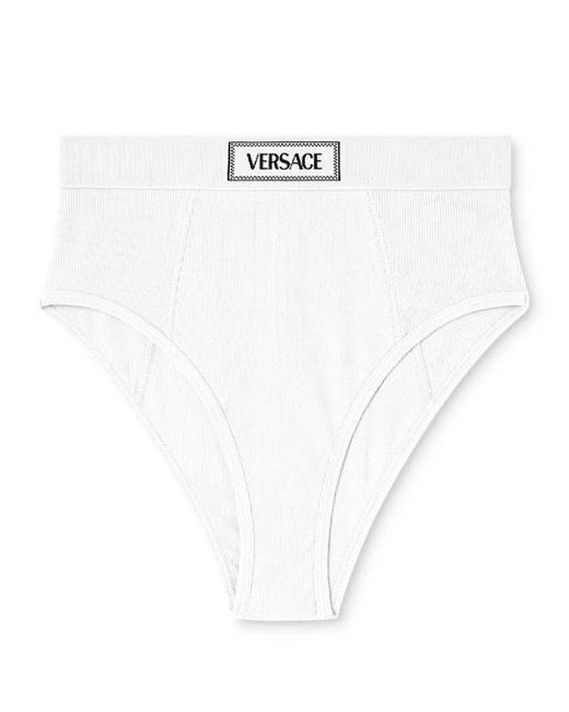 Versace White Logo-Waistband Fine-Ribbed Briefs
