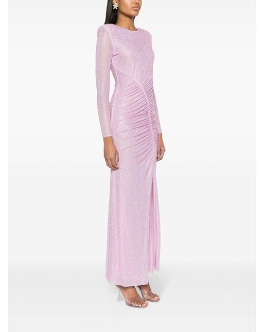 Self-Portrait Pink Rhinestone-embellished Mesh Maxi Dress