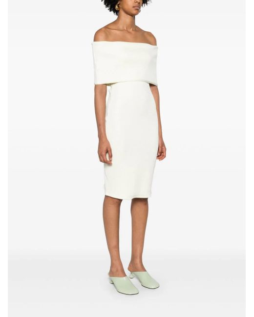 Bottega Veneta White Off-shoulder Textured Midi Dress