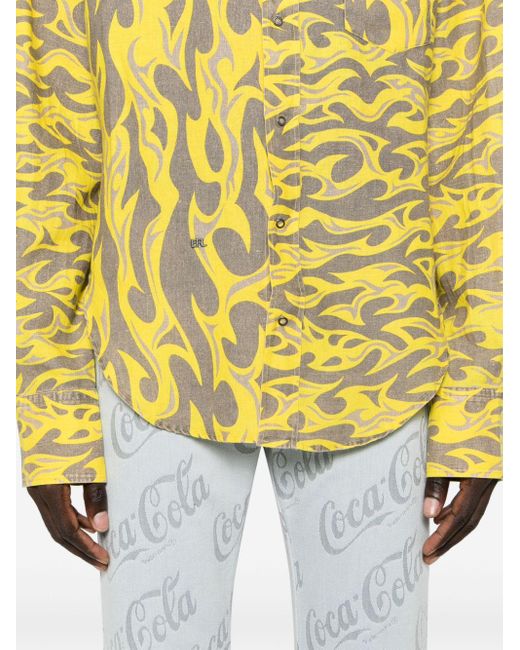 ERL Yellow Flame-print Canvas Shirt for men