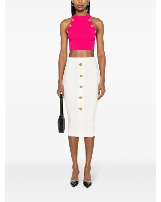 Balmain Pink Knitted Cropped Top