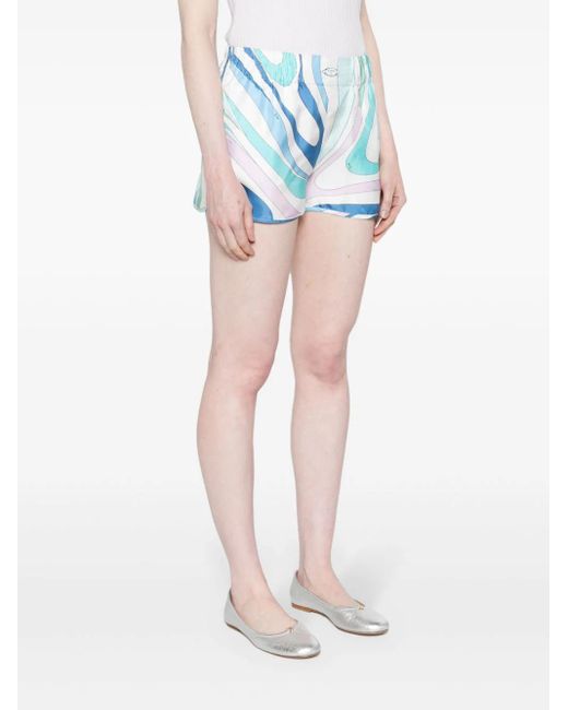 Emilio Pucci Blue Marmo-print Silk Shorts